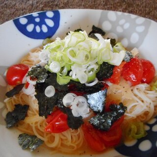 プチトマトのねぎバターそうめん